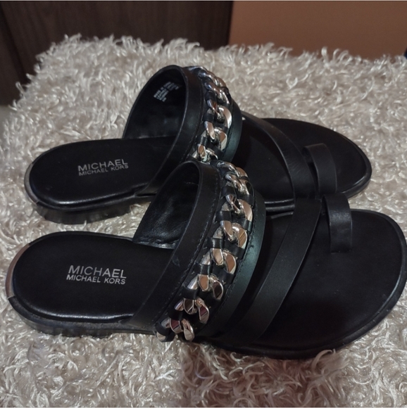 Michael Kors Bergen chain toe ring slide leather sandal - Picture 1 of 8